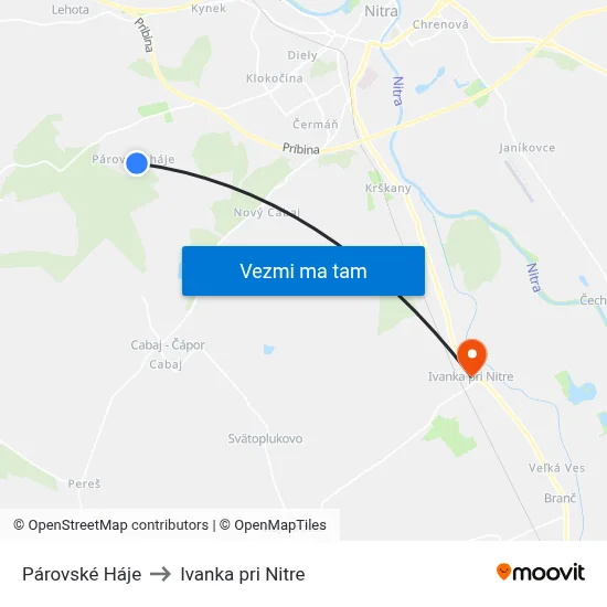Párovské Háje to Ivanka pri Nitre map