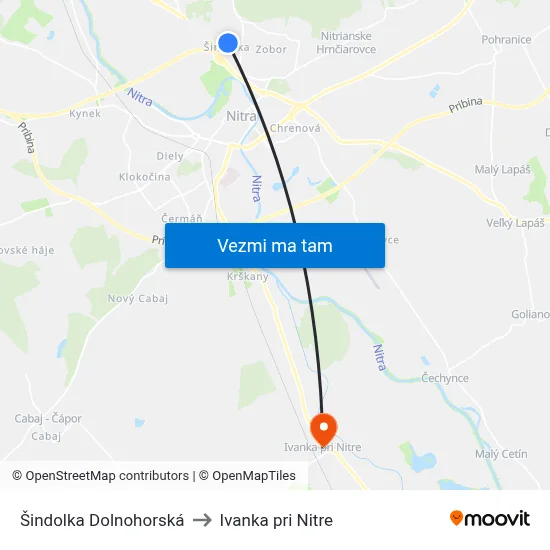 Šindolka Dolnohorská to Ivanka pri Nitre map