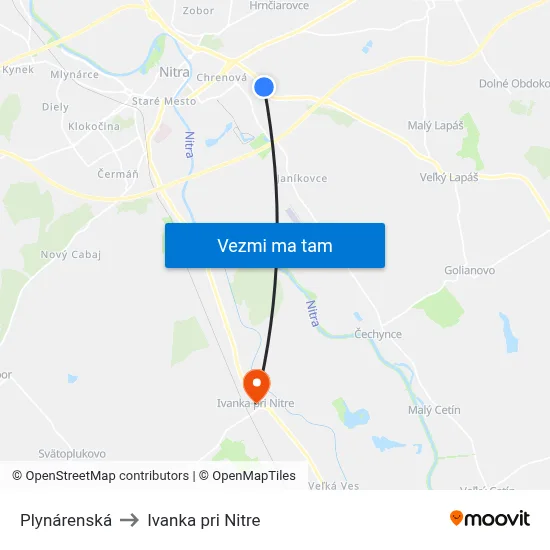 Plynárenská to Ivanka pri Nitre map