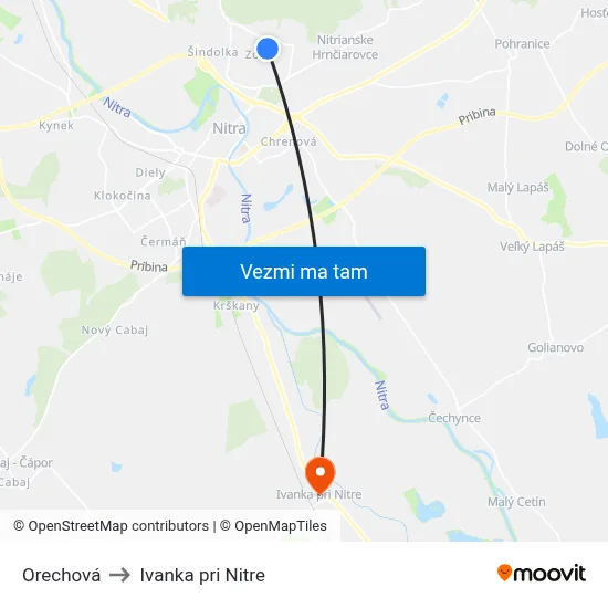 Orechová to Ivanka pri Nitre map