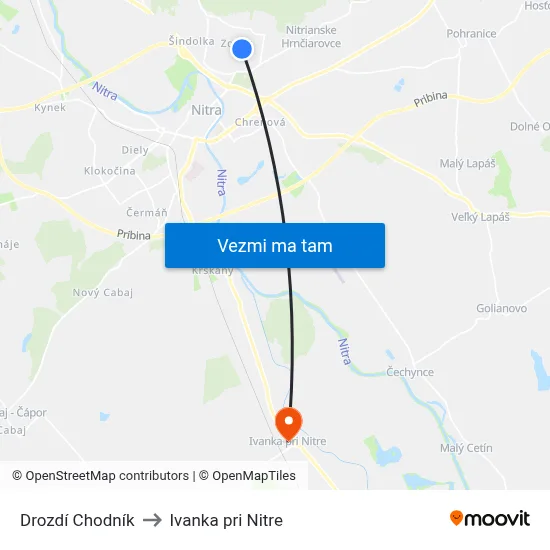 Drozdí Chodník to Ivanka pri Nitre map
