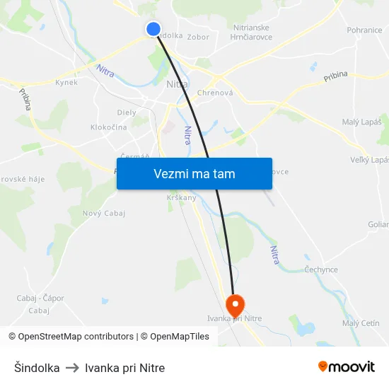 Šindolka to Ivanka pri Nitre map