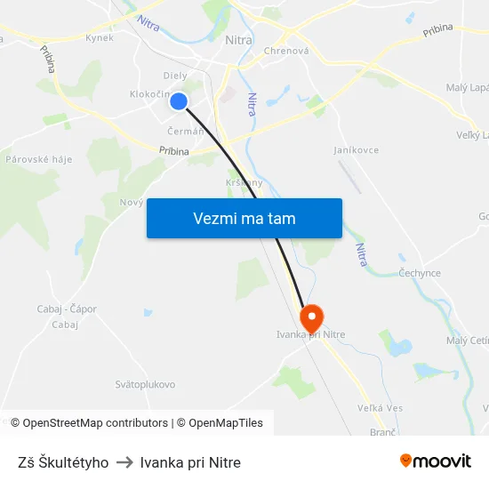 Zš Škultétyho to Ivanka pri Nitre map