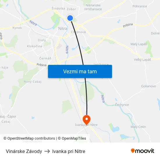 Vinárske Závody to Ivanka pri Nitre map