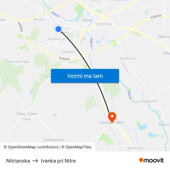Nitrianska to Ivanka pri Nitre map