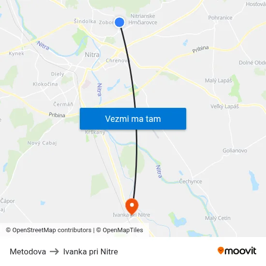 Metodova to Ivanka pri Nitre map