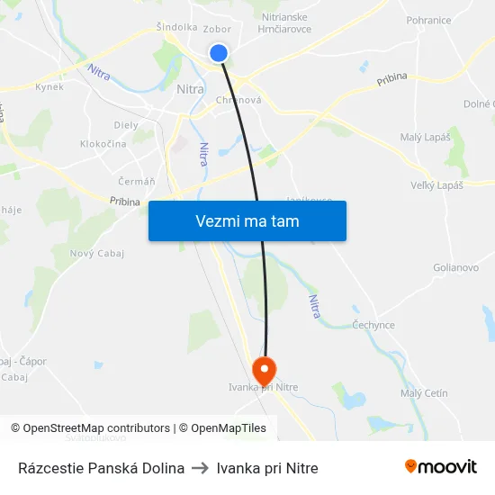 Rázcestie Panská Dolina to Ivanka pri Nitre map