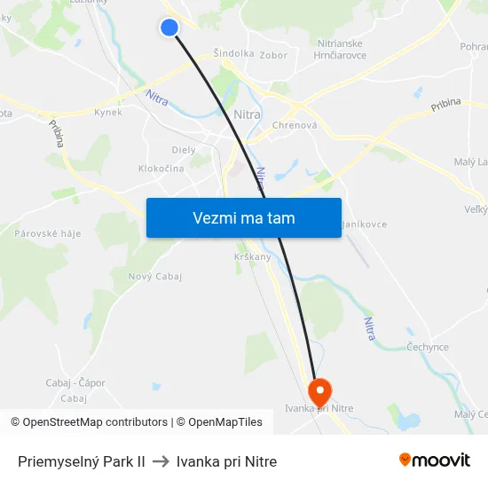 Priemyselný Park II to Ivanka pri Nitre map