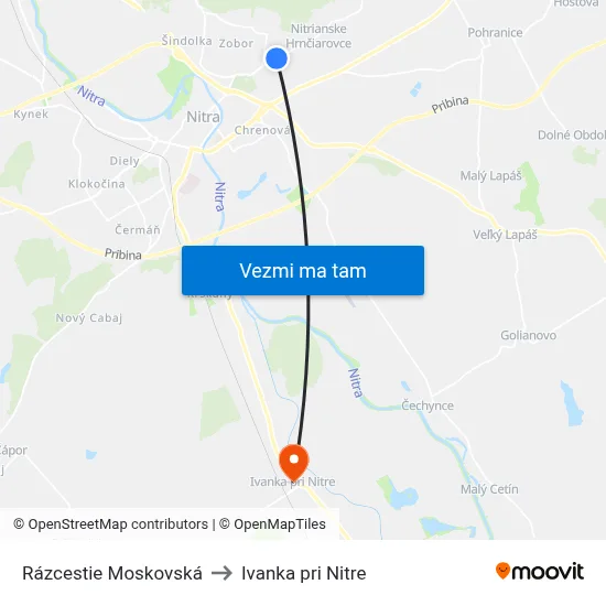 Rázcestie Moskovská to Ivanka pri Nitre map