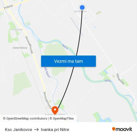 Ksc Janíkovce to Ivanka pri Nitre map