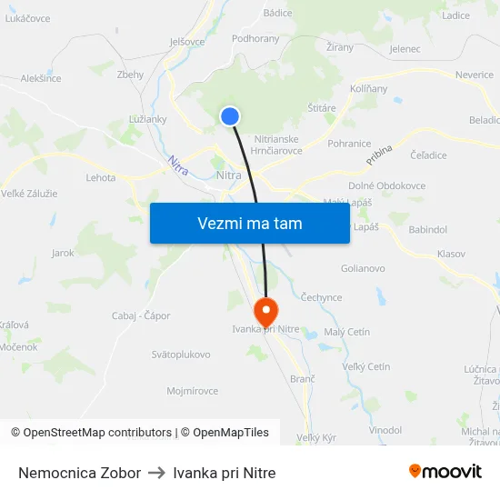 Nemocnica Zobor to Ivanka pri Nitre map