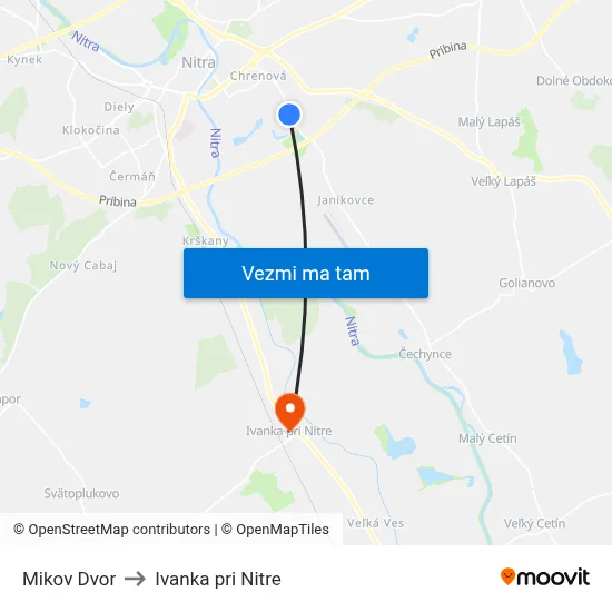 Mikov Dvor to Ivanka pri Nitre map