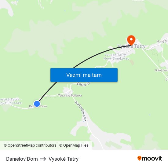 Danielov Dom to Vysoké Tatry map