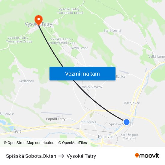 Spišská Sobota,Oktan to Vysoké Tatry map