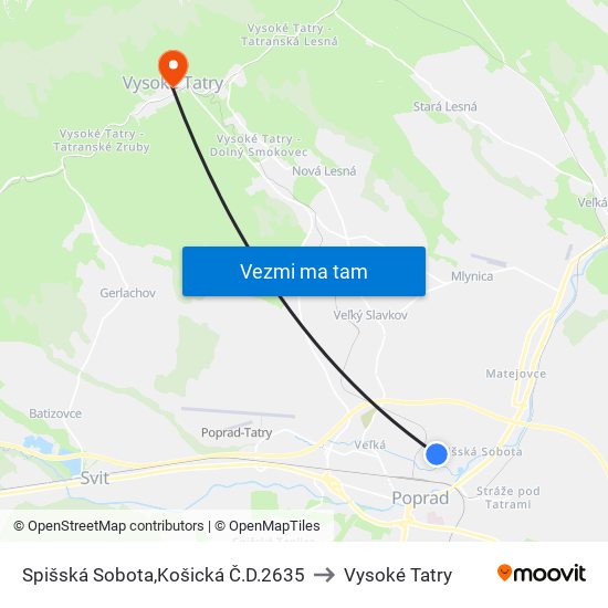 Spišská Sobota,Košická Č.D.2635 to Vysoké Tatry map