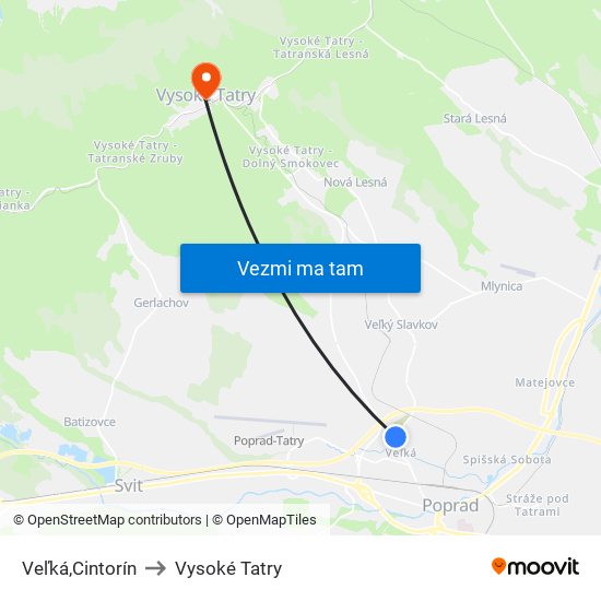 Veľká,Cintorín to Vysoké Tatry map