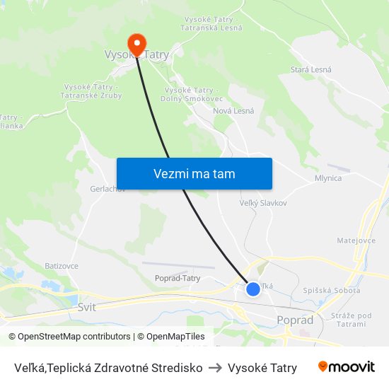 Veľká,Teplická Zdravotné Stredisko to Vysoké Tatry map