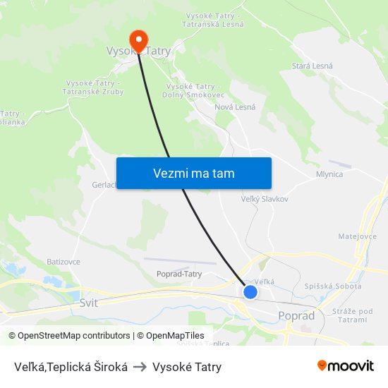 Veľká,Teplická Široká to Vysoké Tatry map