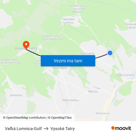 Veľká Lomnica-Golf to Vysoké Tatry map