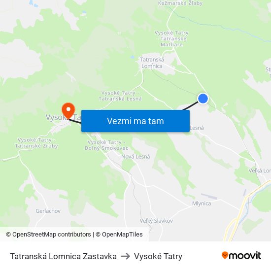 Tatranská Lomnica Zastavka to Vysoké Tatry map