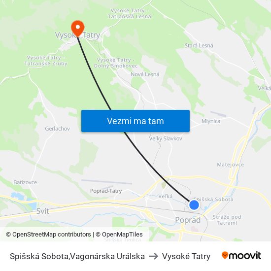 Spišská Sobota,Vagonárska Urálska to Vysoké Tatry map