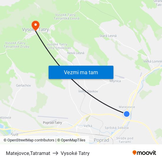 Matejovce,Tatramat to Vysoké Tatry map