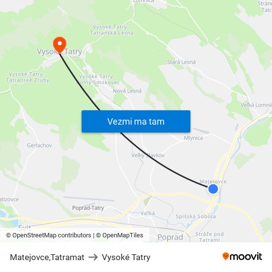 Matejovce,Tatramat to Vysoké Tatry map