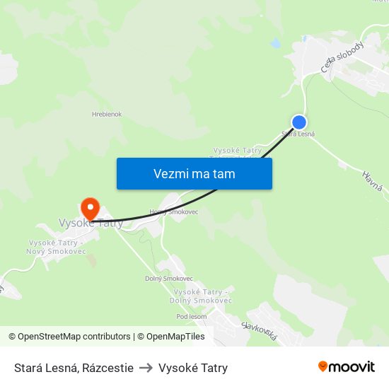 Stará Lesná, Rázcestie to Vysoké Tatry map