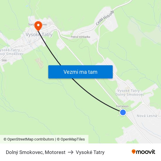 Dolný Smokovec, Motorest to Vysoké Tatry map