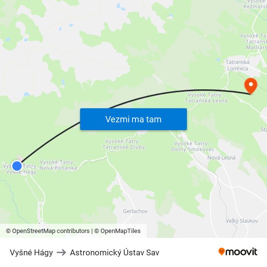 Vyšné Hágy to Astronomický Ústav Sav map