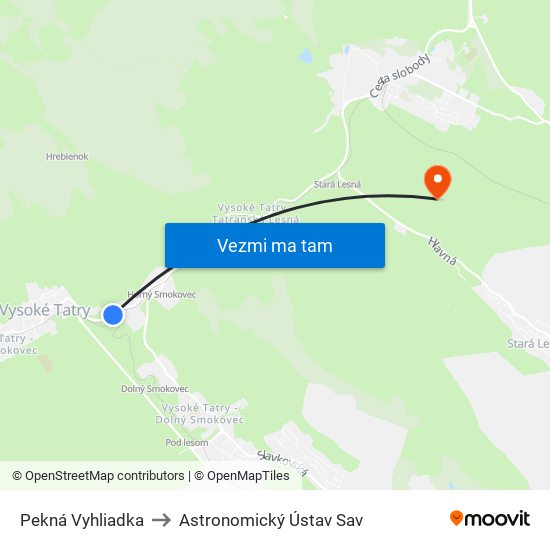 Pekná Vyhliadka to Astronomický Ústav Sav map