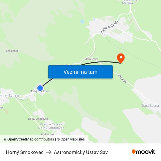 Horný Smokovec to Astronomický Ústav Sav map