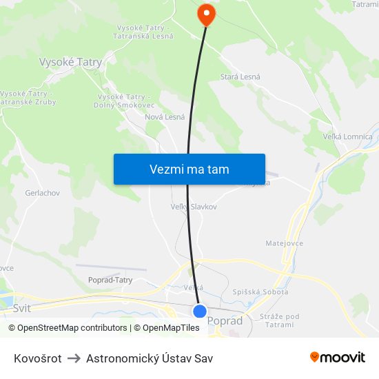 Kovošrot to Astronomický Ústav Sav map