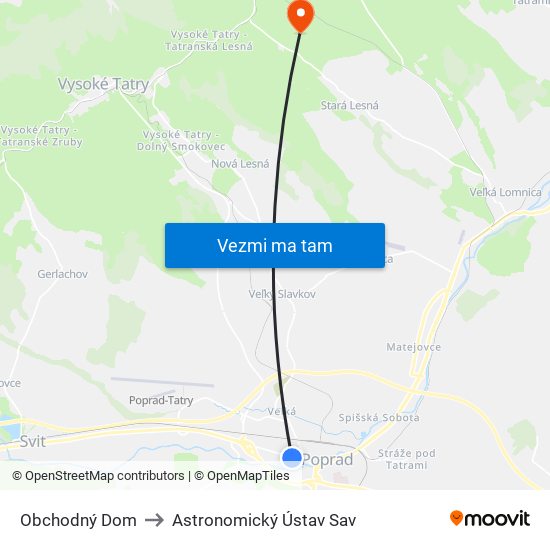 Obchodný Dom to Astronomický Ústav Sav map