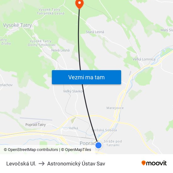 Levočská Ul. to Astronomický Ústav Sav map