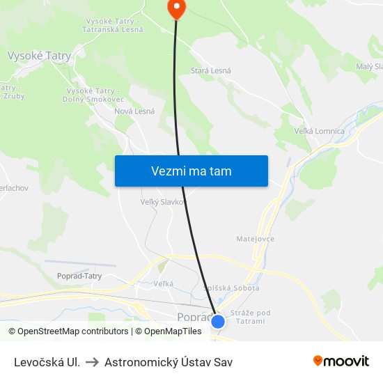 Levočská Ul. to Astronomický Ústav Sav map