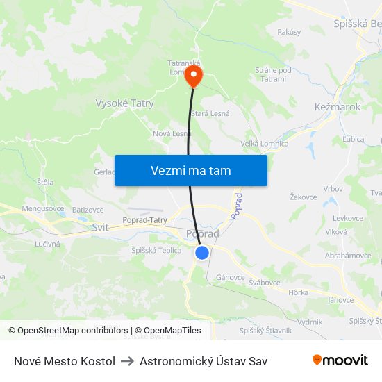 Nové Mesto Kostol to Astronomický Ústav Sav map