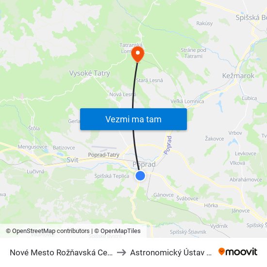 Nové Mesto Rožňavská Cesta to Astronomický Ústav Sav map