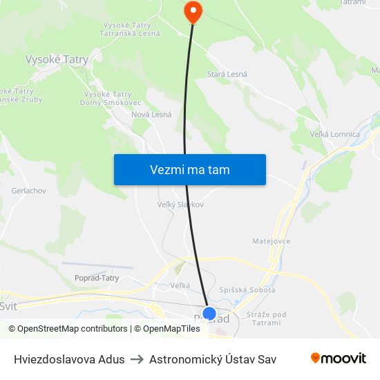 Hviezdoslavova Adus to Astronomický Ústav Sav map