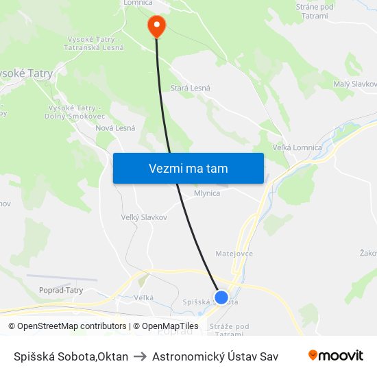 Spišská Sobota,Oktan to Astronomický Ústav Sav map