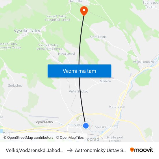 Veľká,Vodárenská Jahodná to Astronomický Ústav Sav map