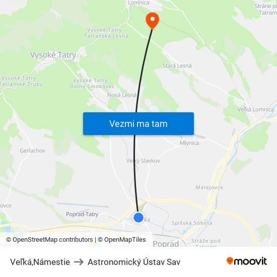 Veľká,Námestie to Astronomický Ústav Sav map