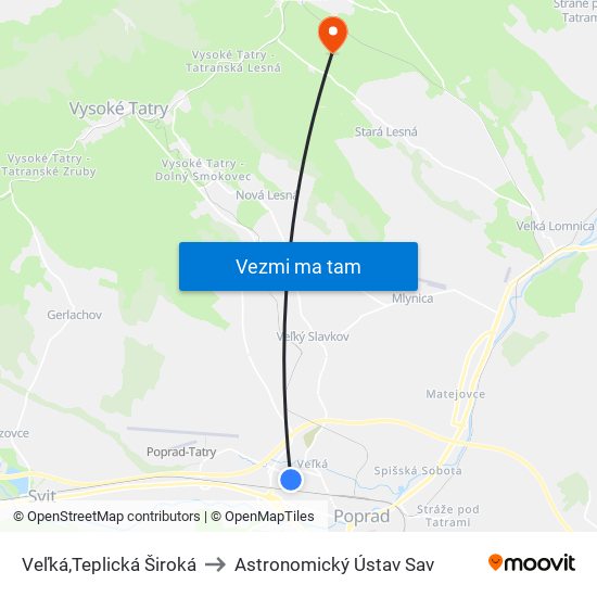 Veľká,Teplická Široká to Astronomický Ústav Sav map