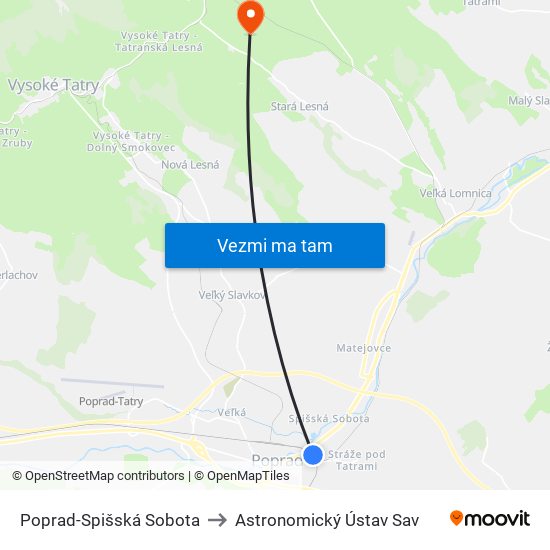 Poprad-Spišská Sobota to Astronomický Ústav Sav map