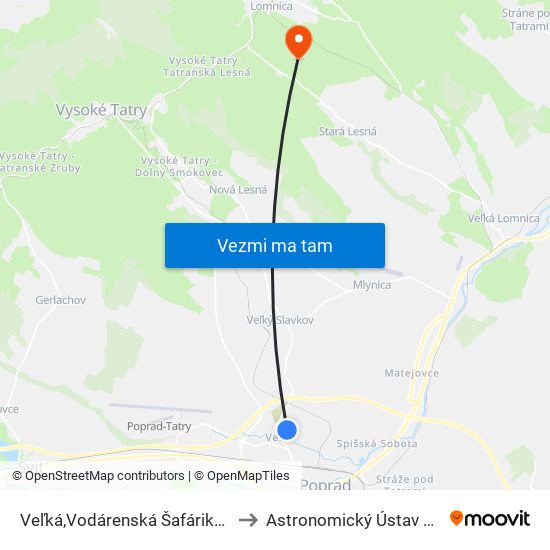 Veľká,Vodárenská Šafárikova to Astronomický Ústav Sav map