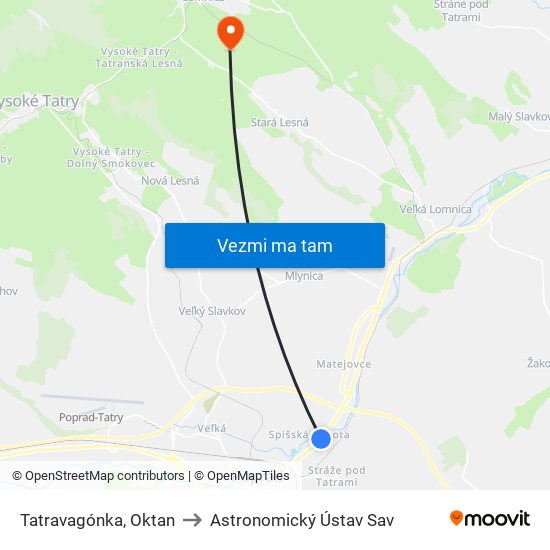 Tatravagónka, Oktan to Astronomický Ústav Sav map