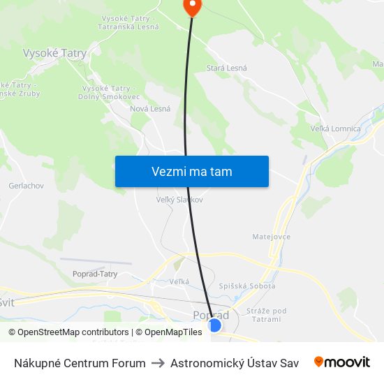 Nákupné Centrum Forum to Astronomický Ústav Sav map