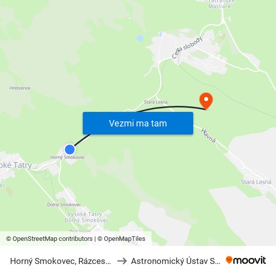 Horný Smokovec, Rázcestie to Astronomický Ústav Sav map