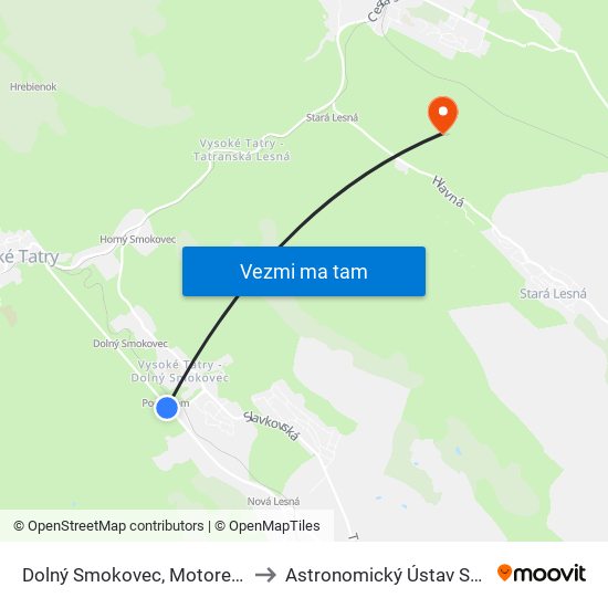 Dolný Smokovec, Motorest to Astronomický Ústav Sav map