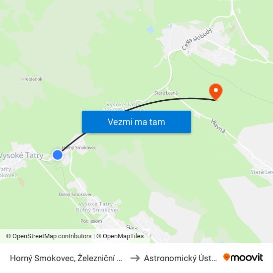 Horný Smokovec, Železniční Zastávka to Astronomický Ústav Sav map